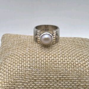 Silpada Sterling Silver Gold Tone Accents Pink Pearl Wide-Band Ring Size 6